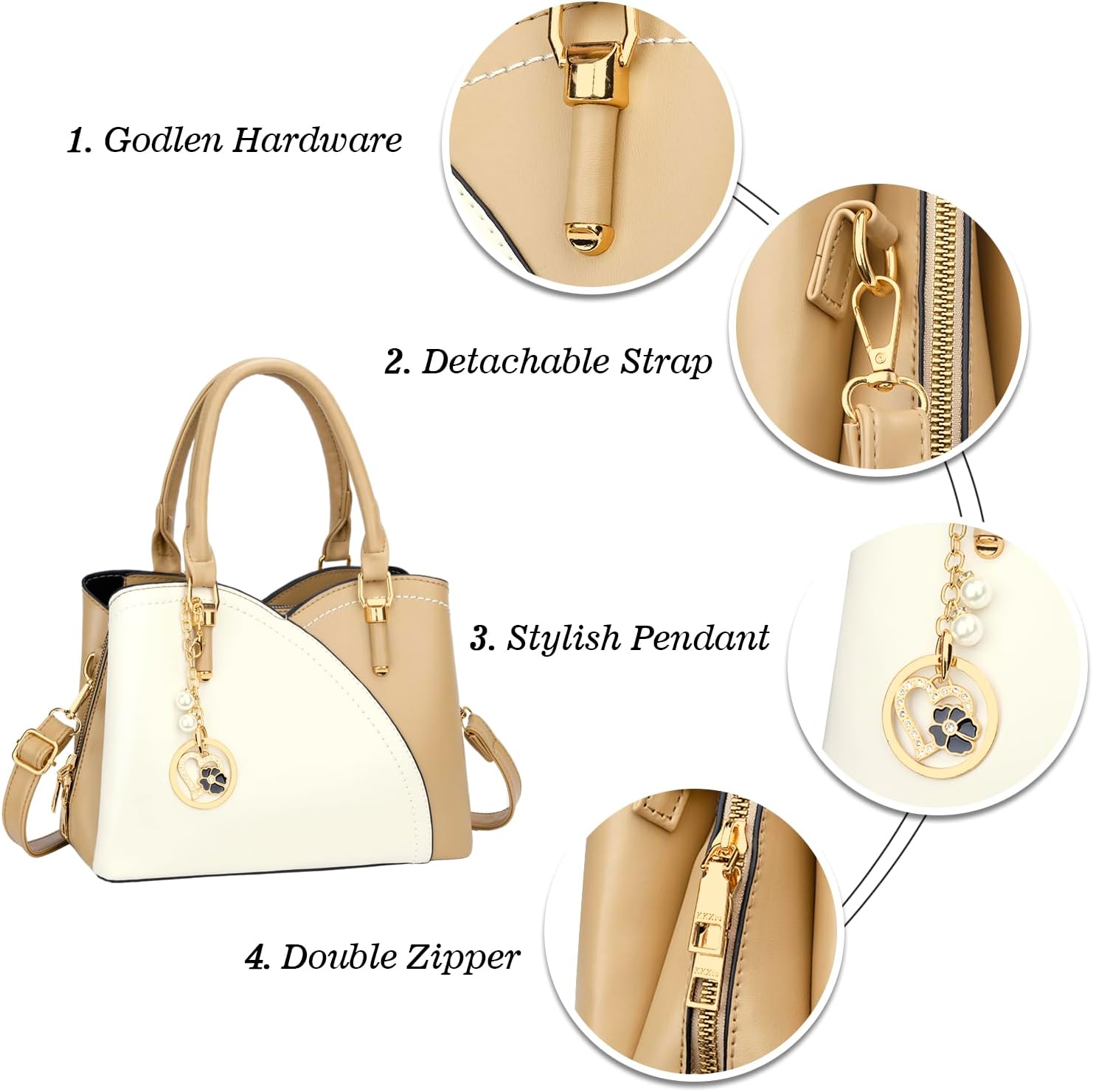 Triple-Compartment Satchel Handbag