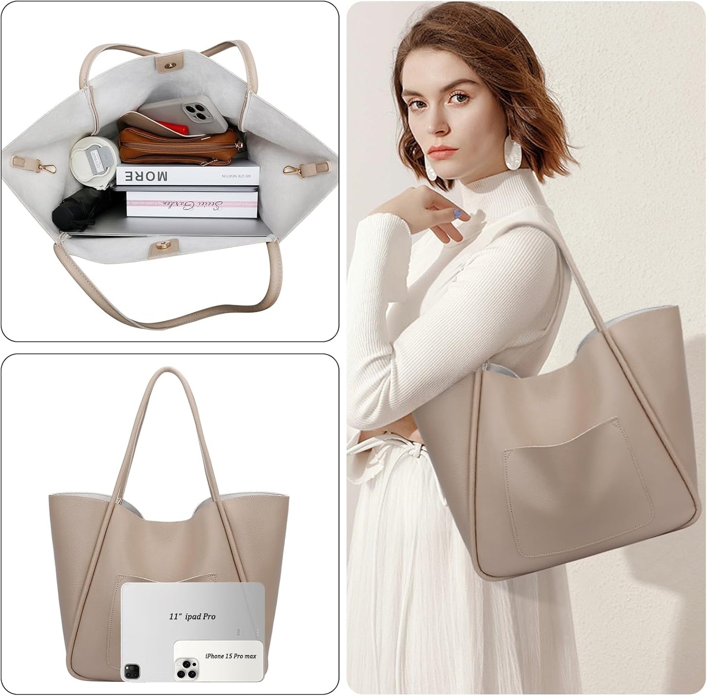 Large Vegan Leather Tote Bag