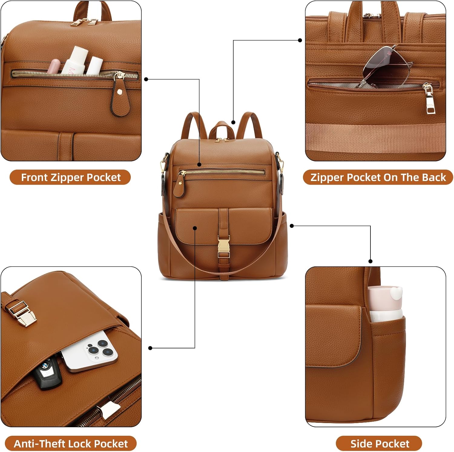 Anti-Theft Leather Backpack (Black)