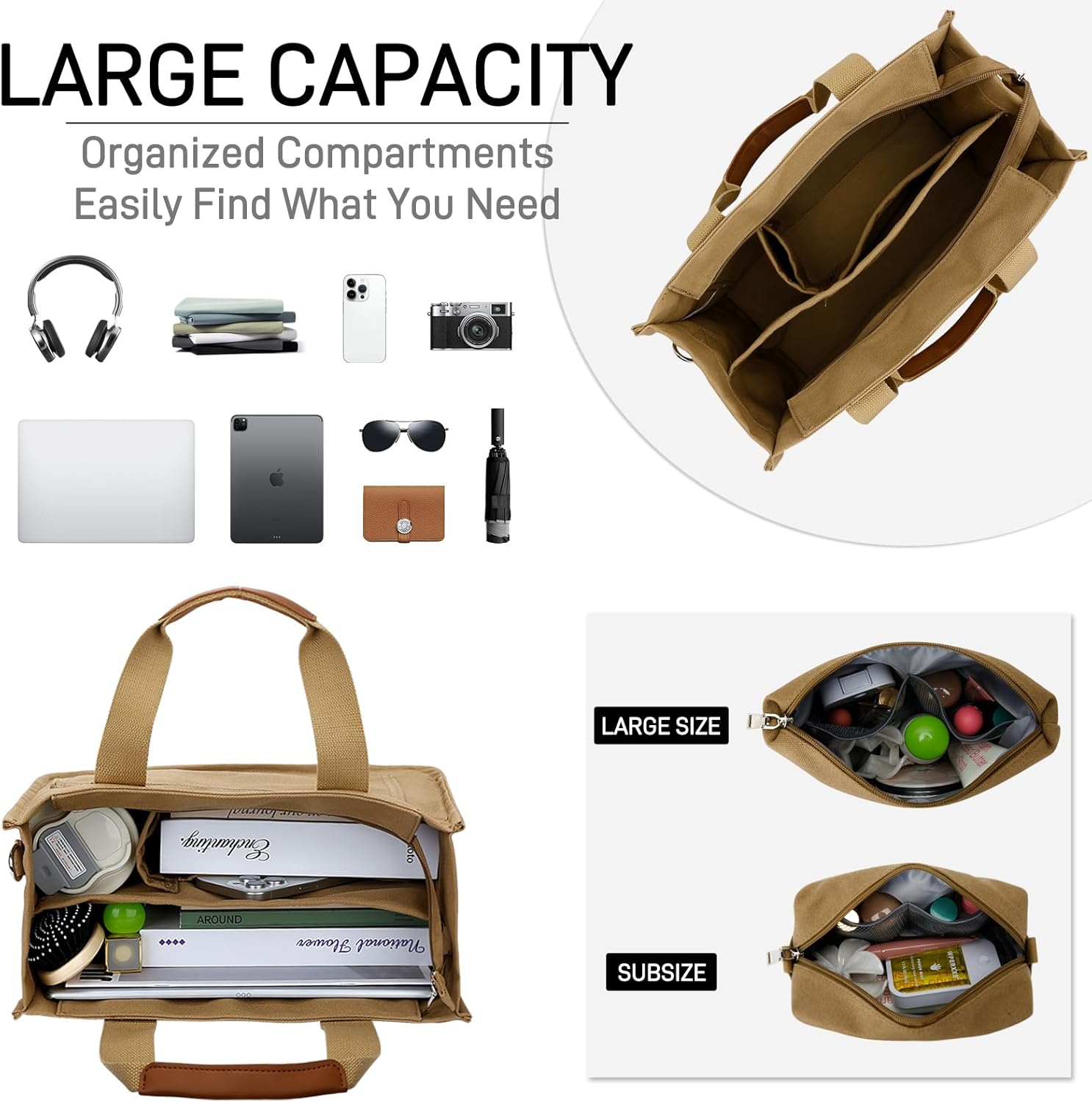 Large Canvas Tote Crossbody Bag