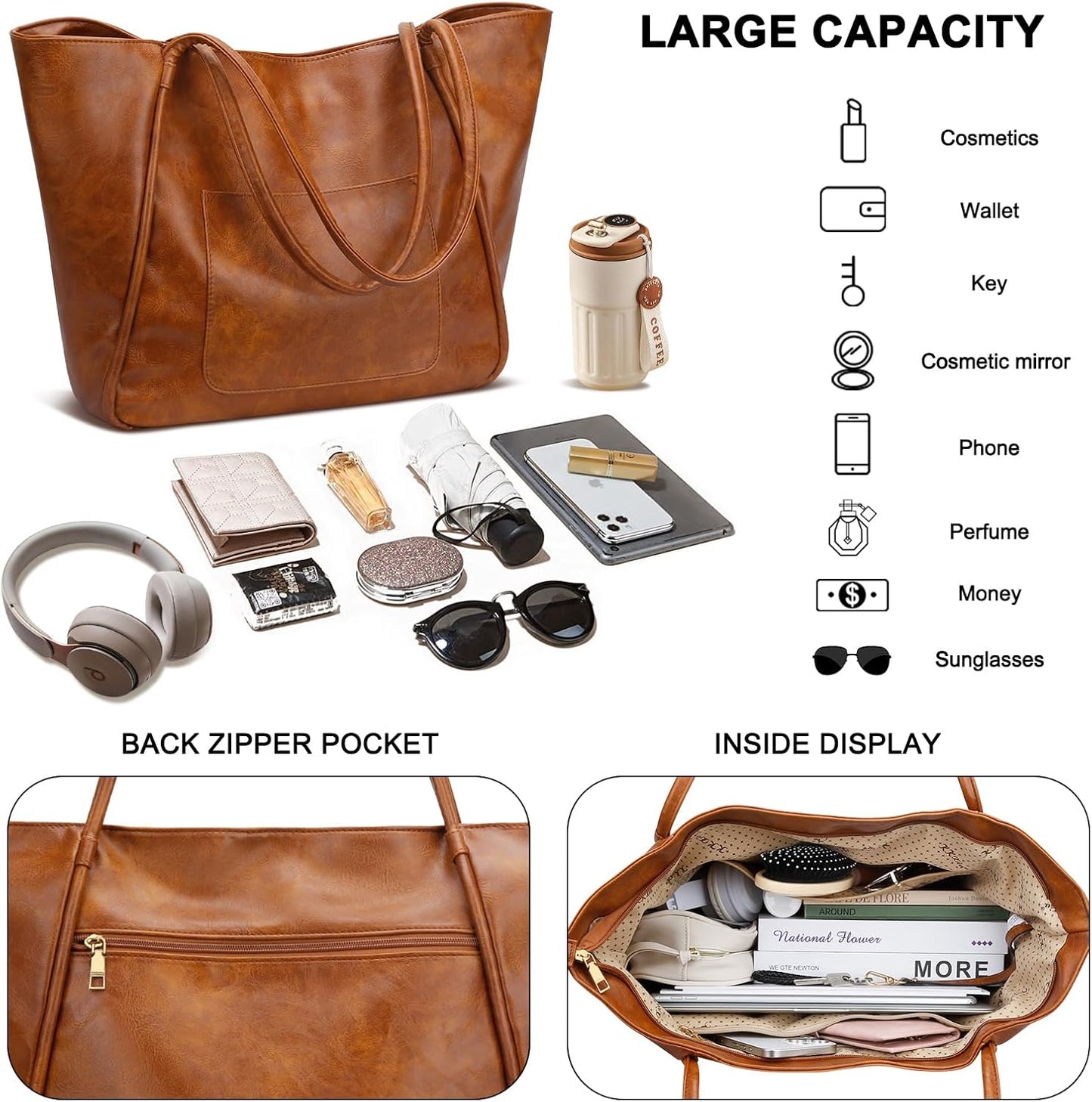 Large Leather Travel Tote Bag