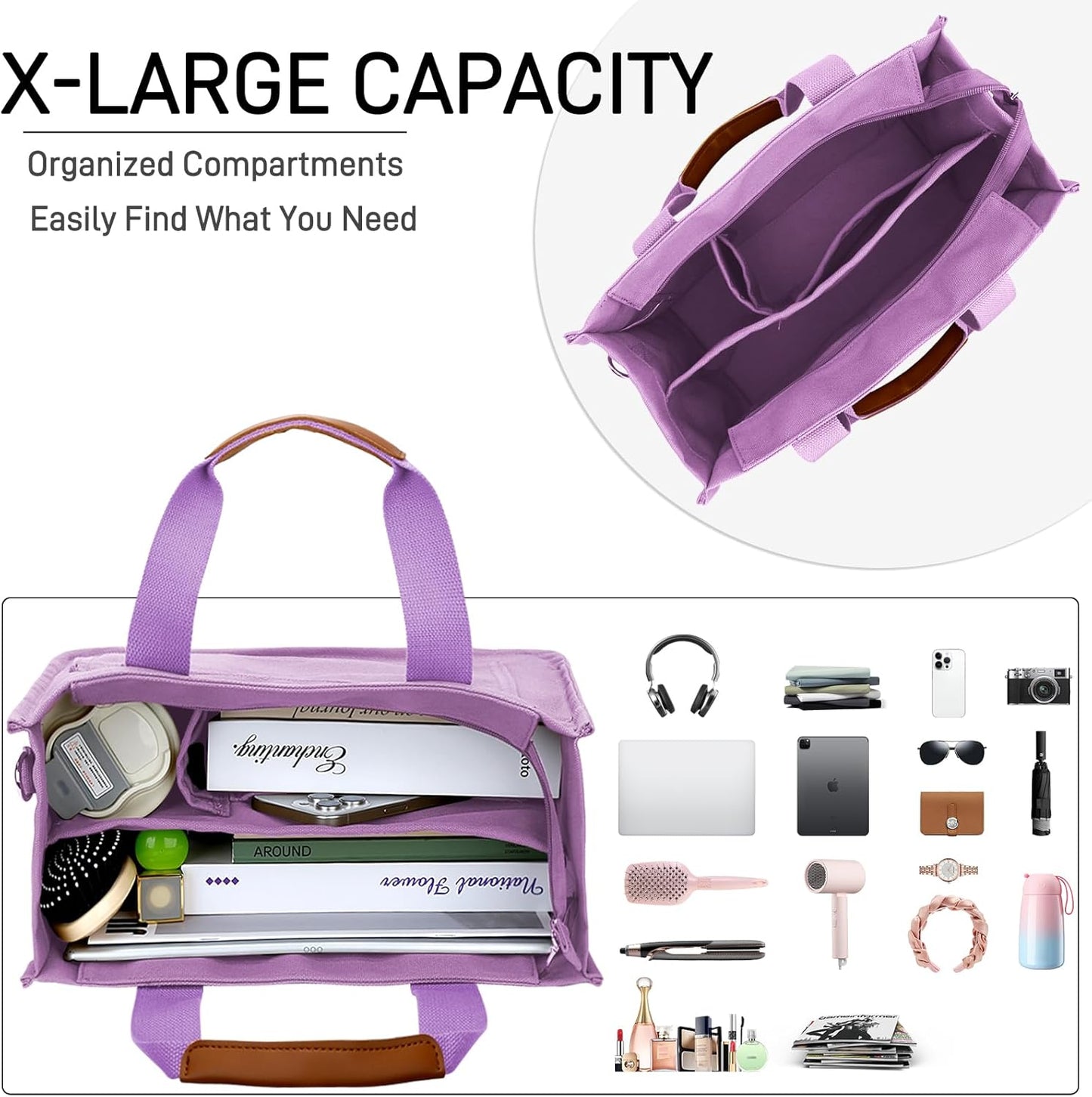 Large Canvas Tote Crossbody Bag