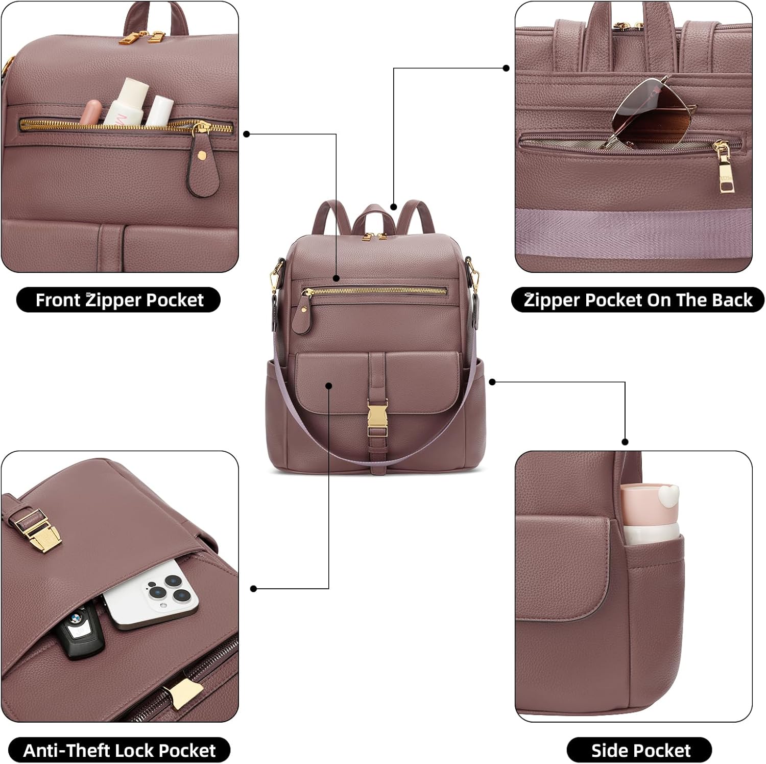 Anti-Theft Leather Backpack (Black)