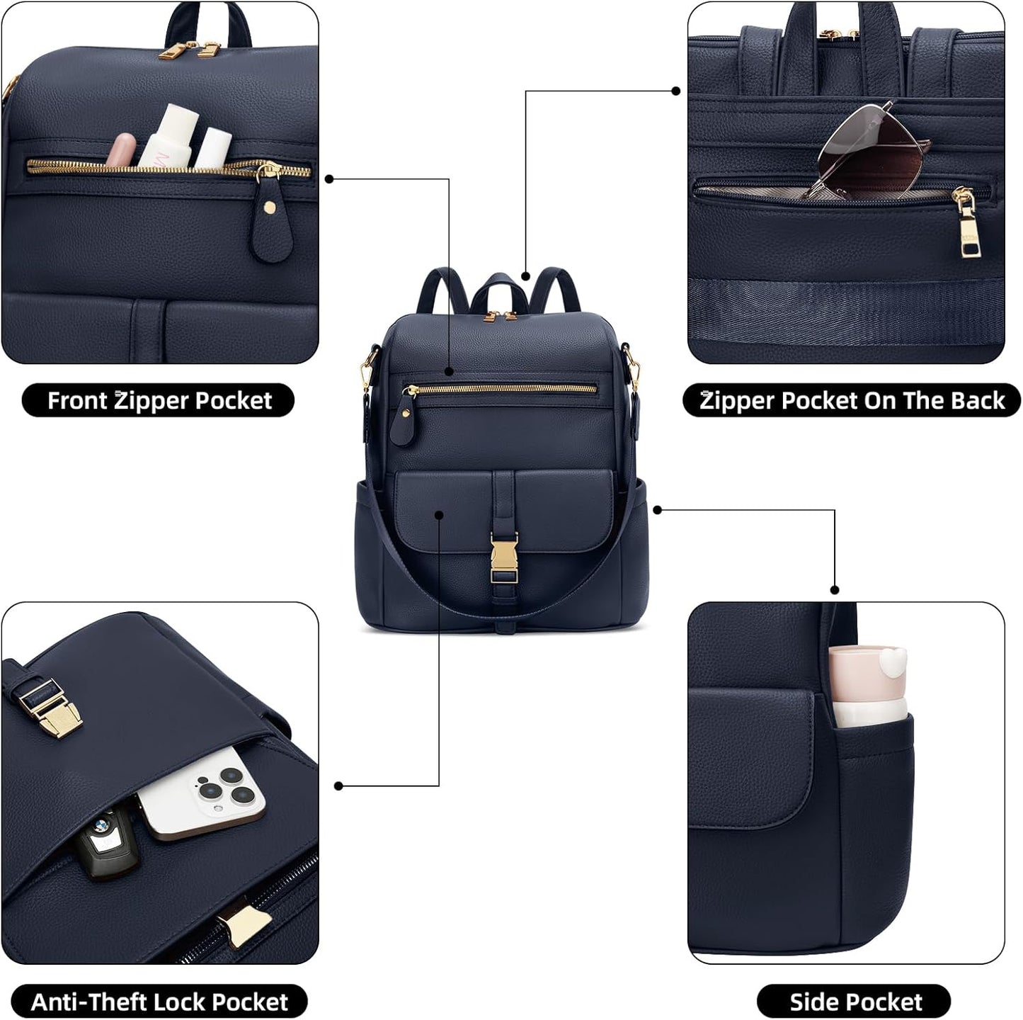 Anti-Theft Leather Backpack (Black)