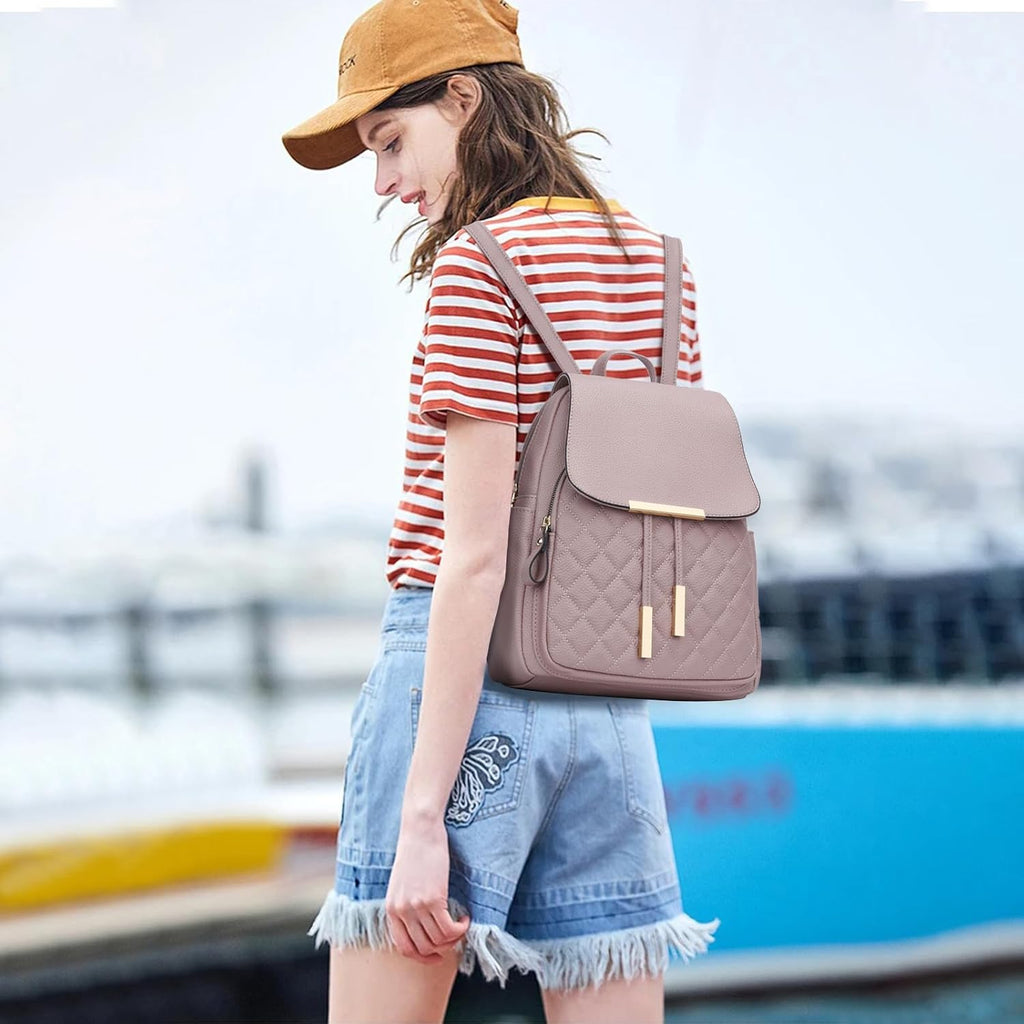Quilted Leather Backpack Purse