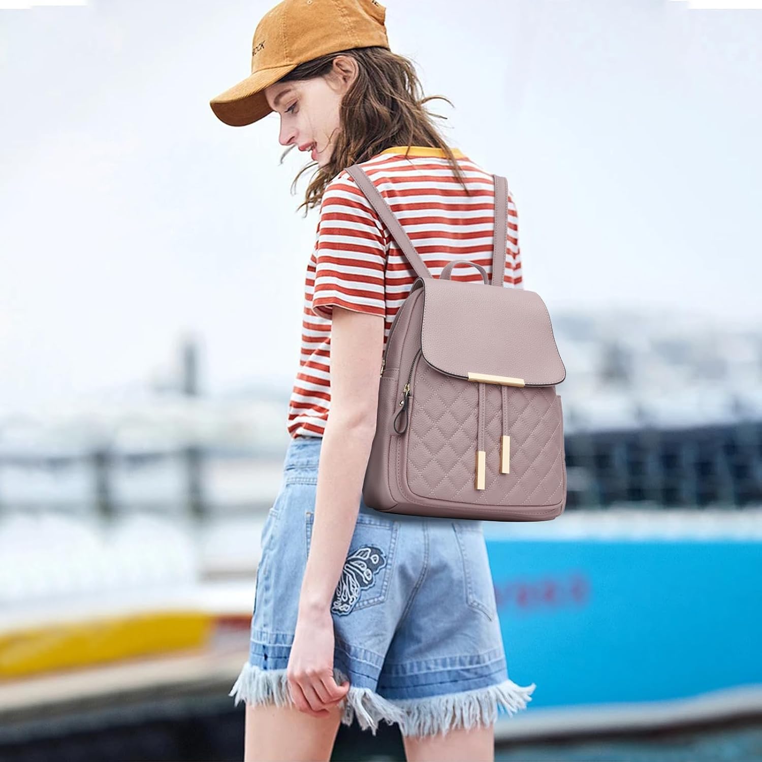 Quilted Leather Backpack Purse