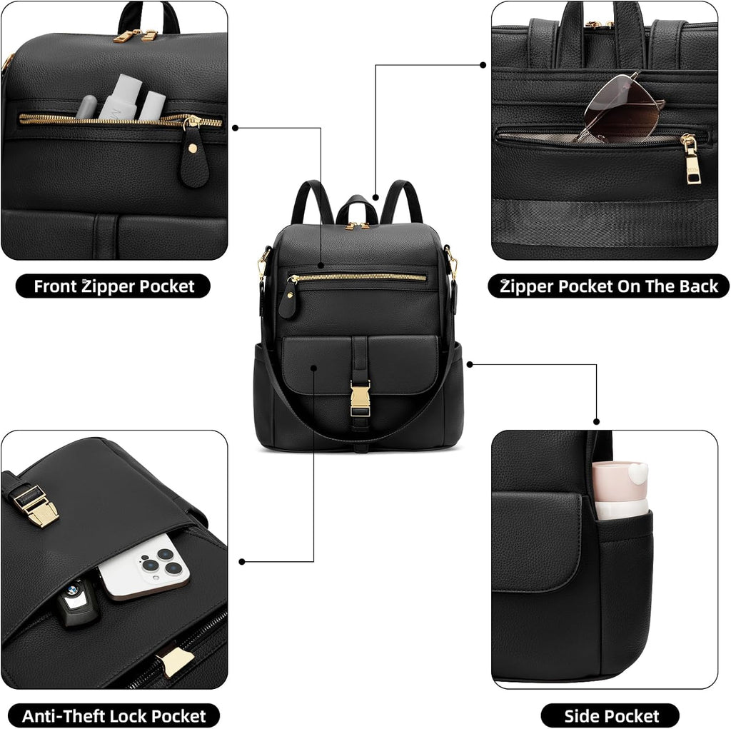 Anti-Theft Leather Backpack (Black)