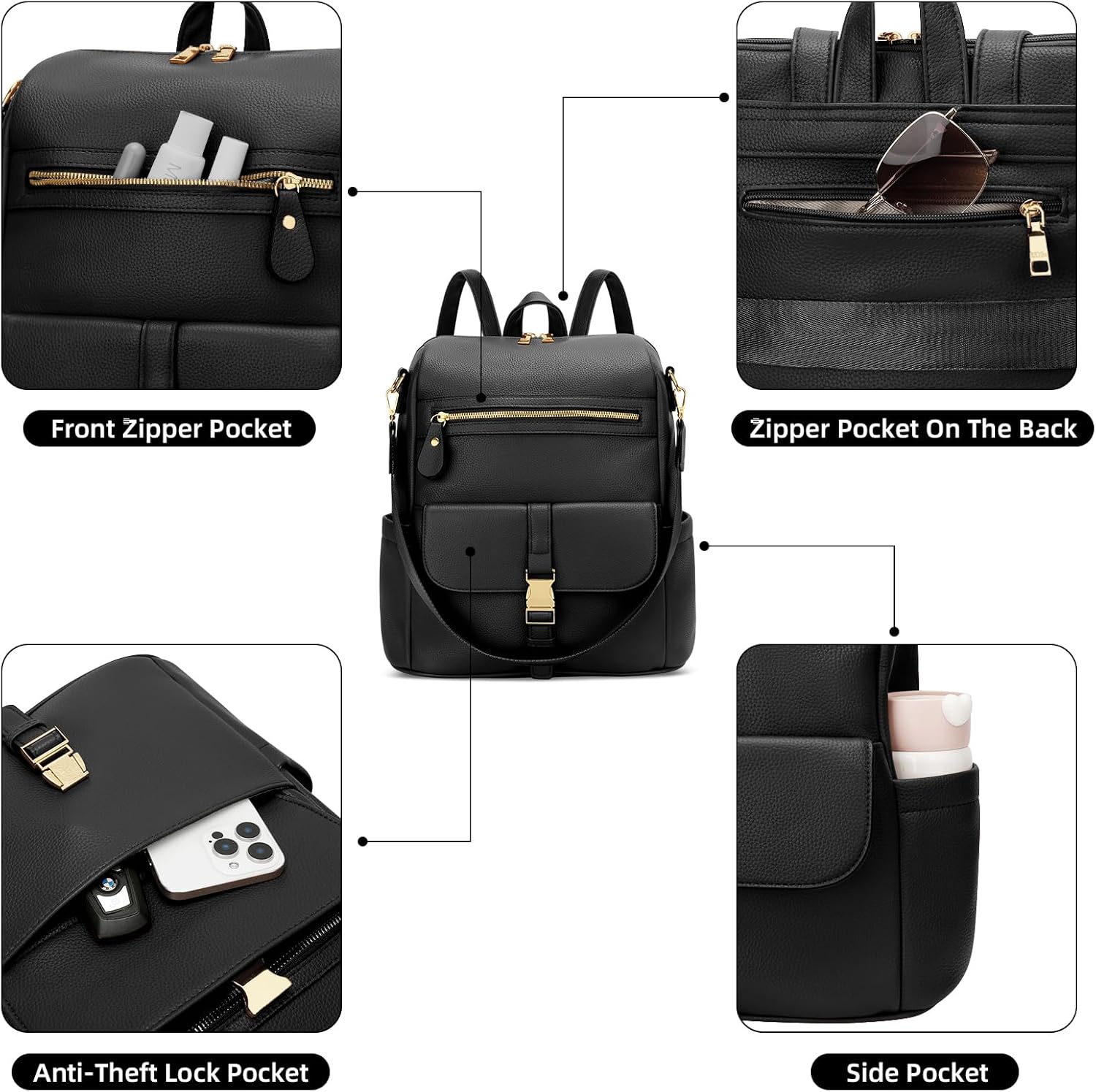 Anti-Theft Leather Backpack (Black)