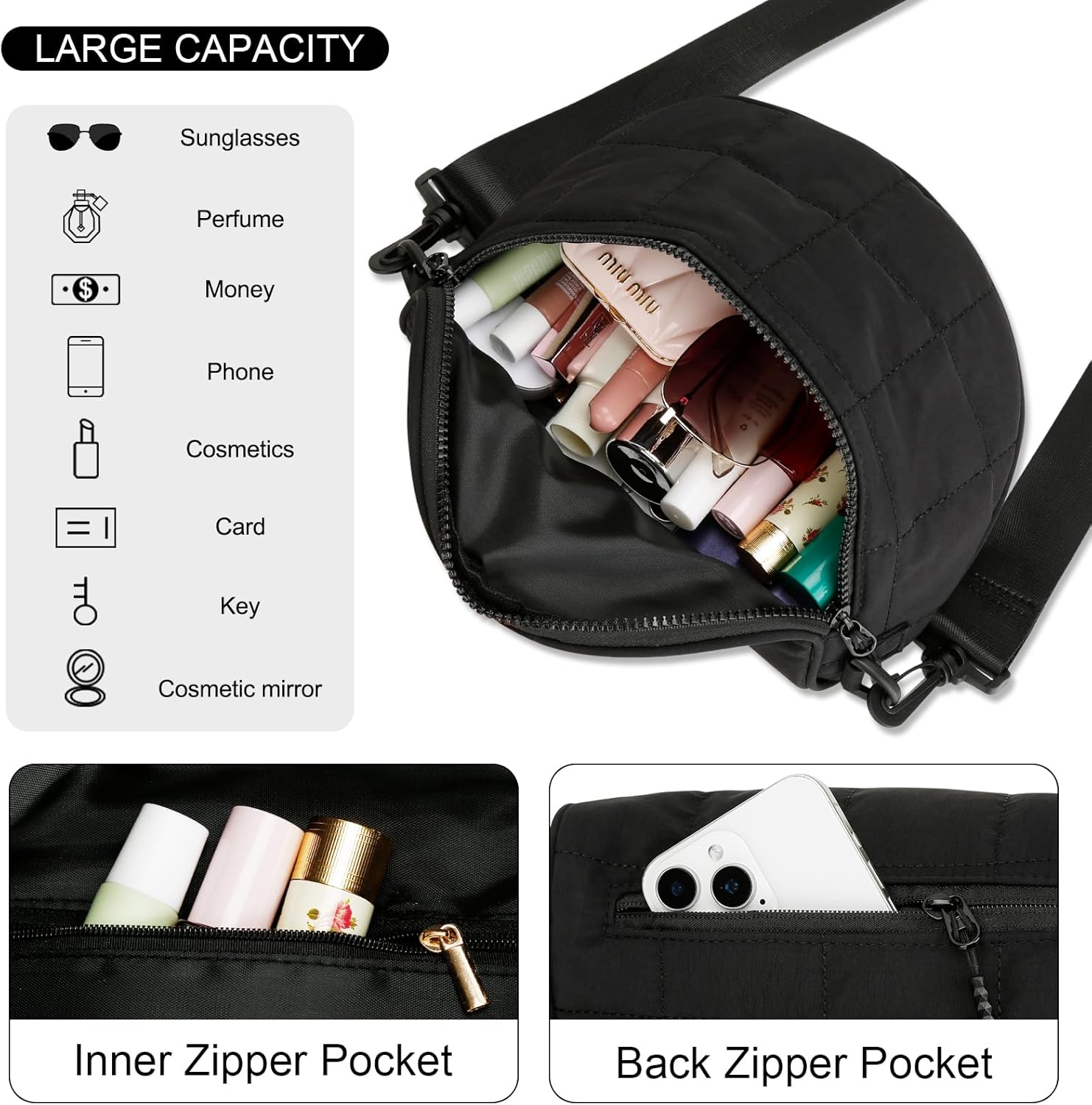 Quilted Puffer Sling Fanny Pack (Black)