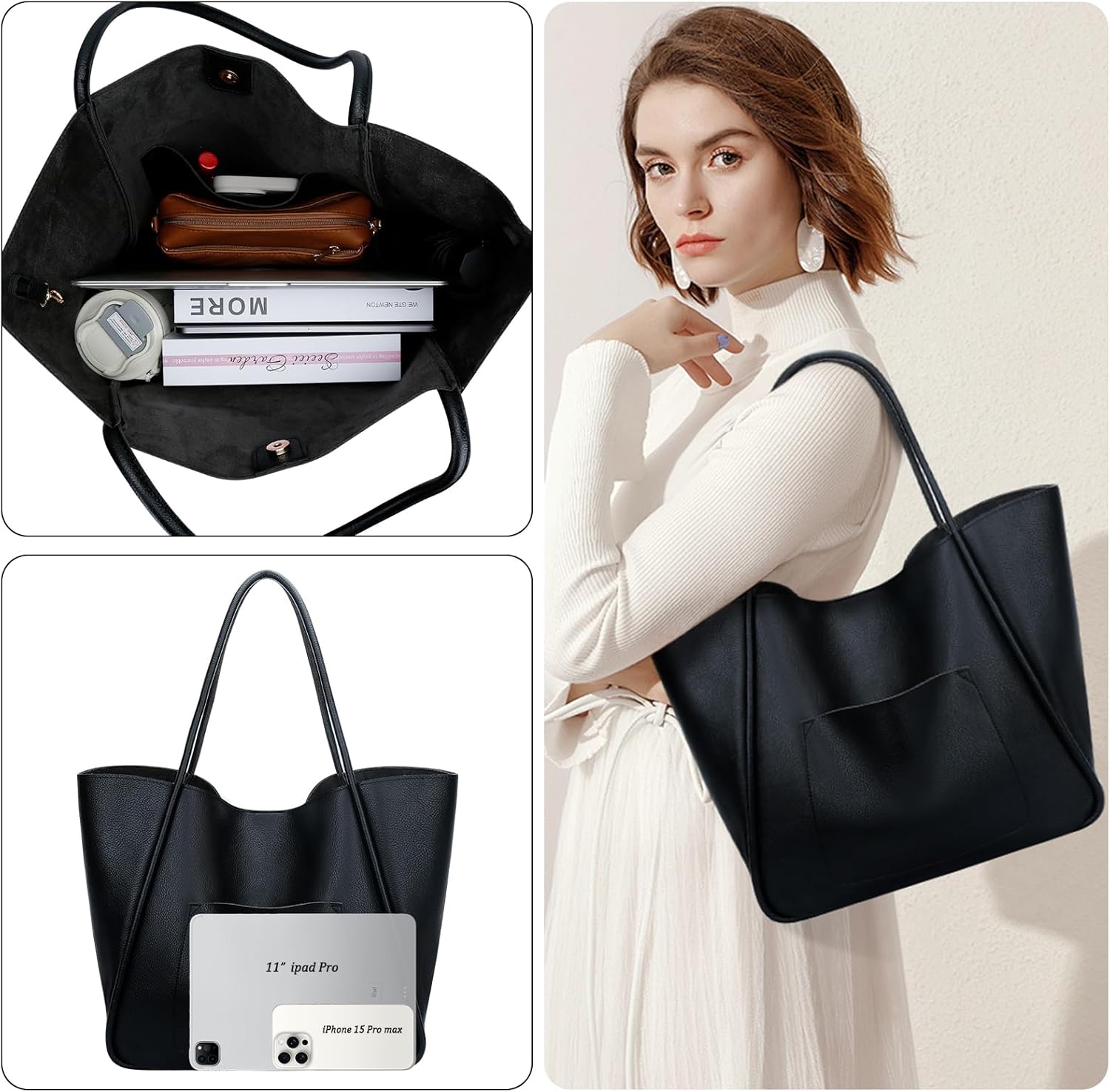 Large Vegan Leather Tote Bag