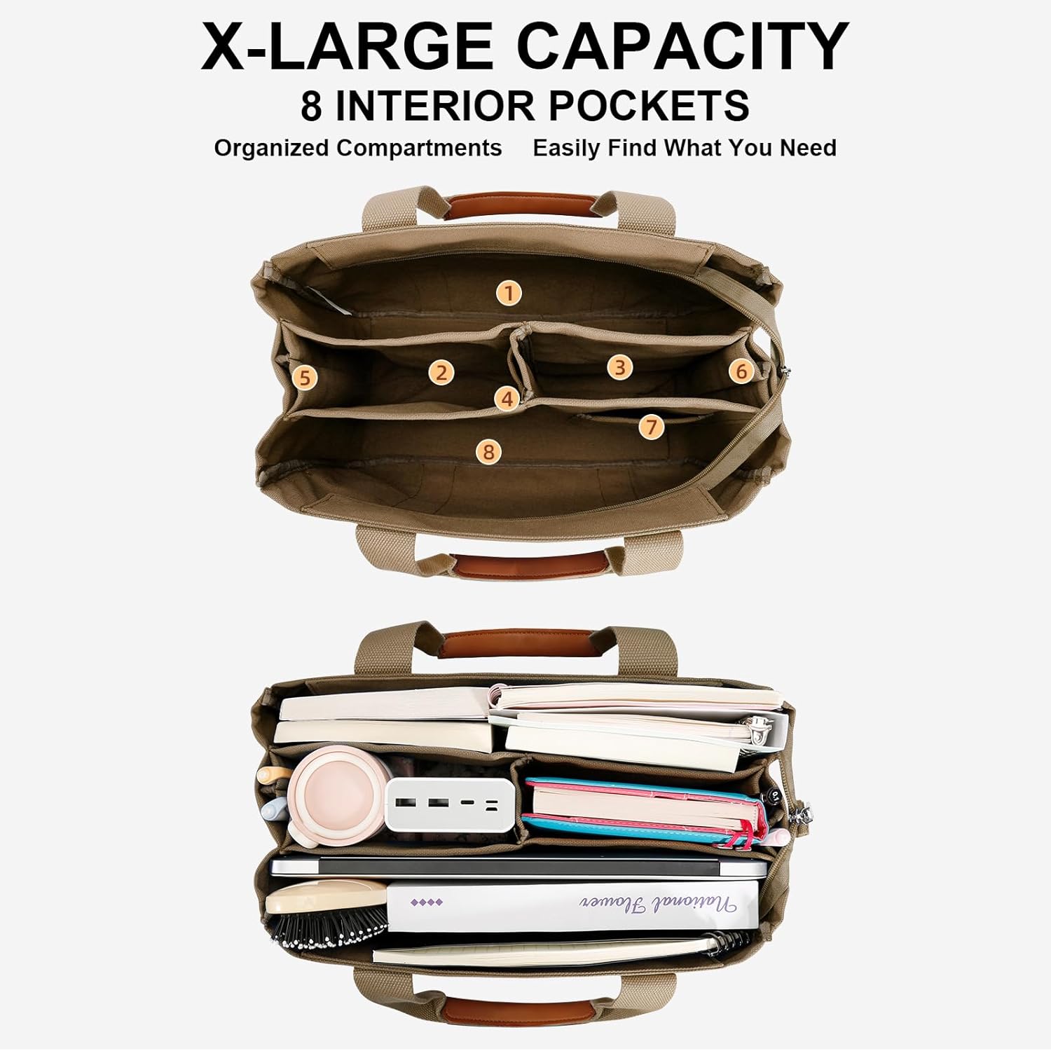 Canvas Crossbody Tote with Pockets