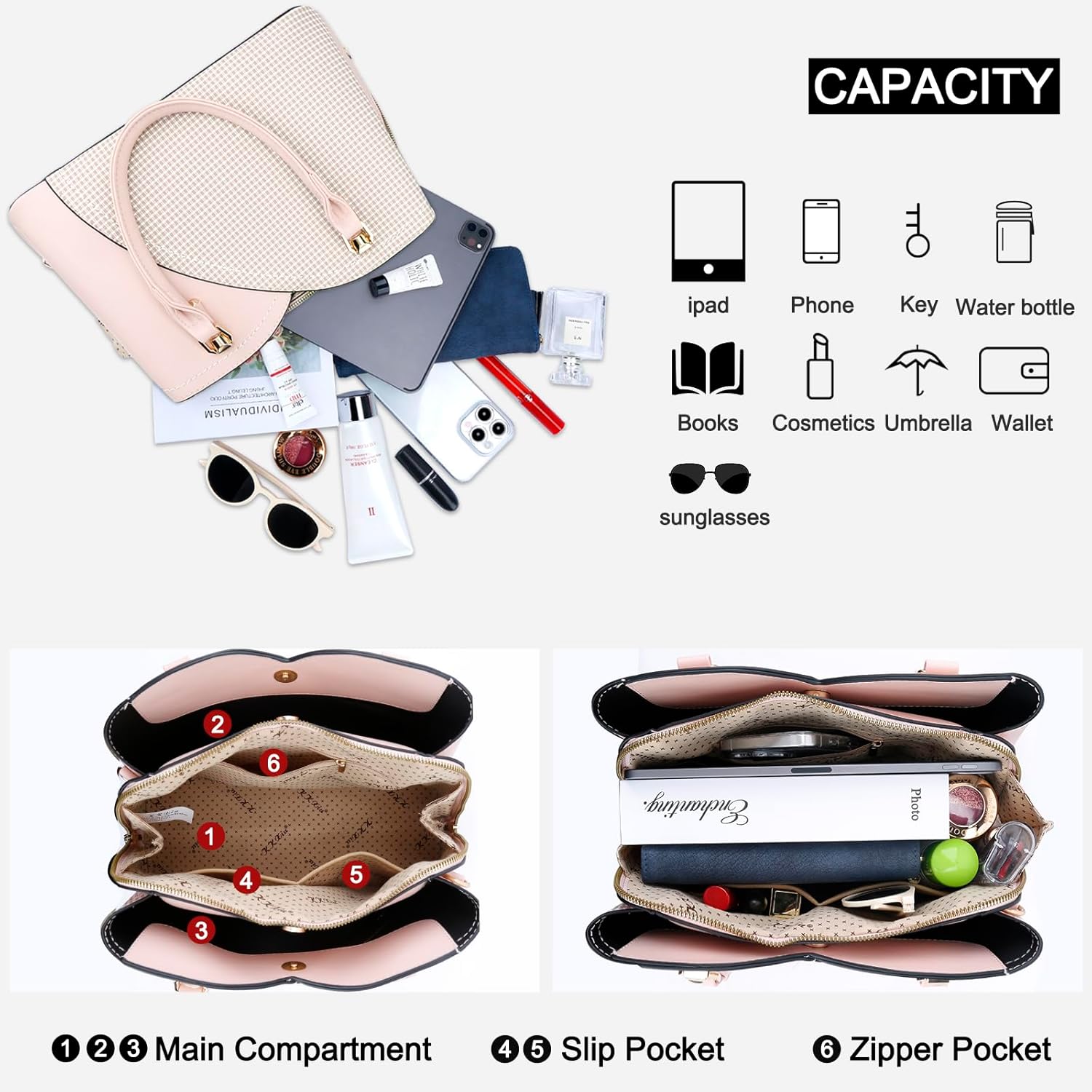 Triple-Compartment Satchel Handbag