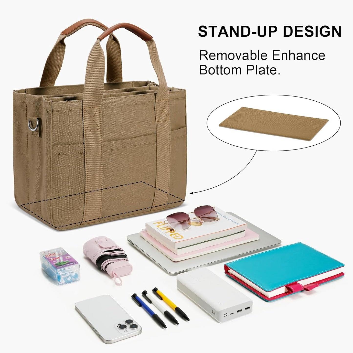 Canvas Crossbody Tote with Pockets