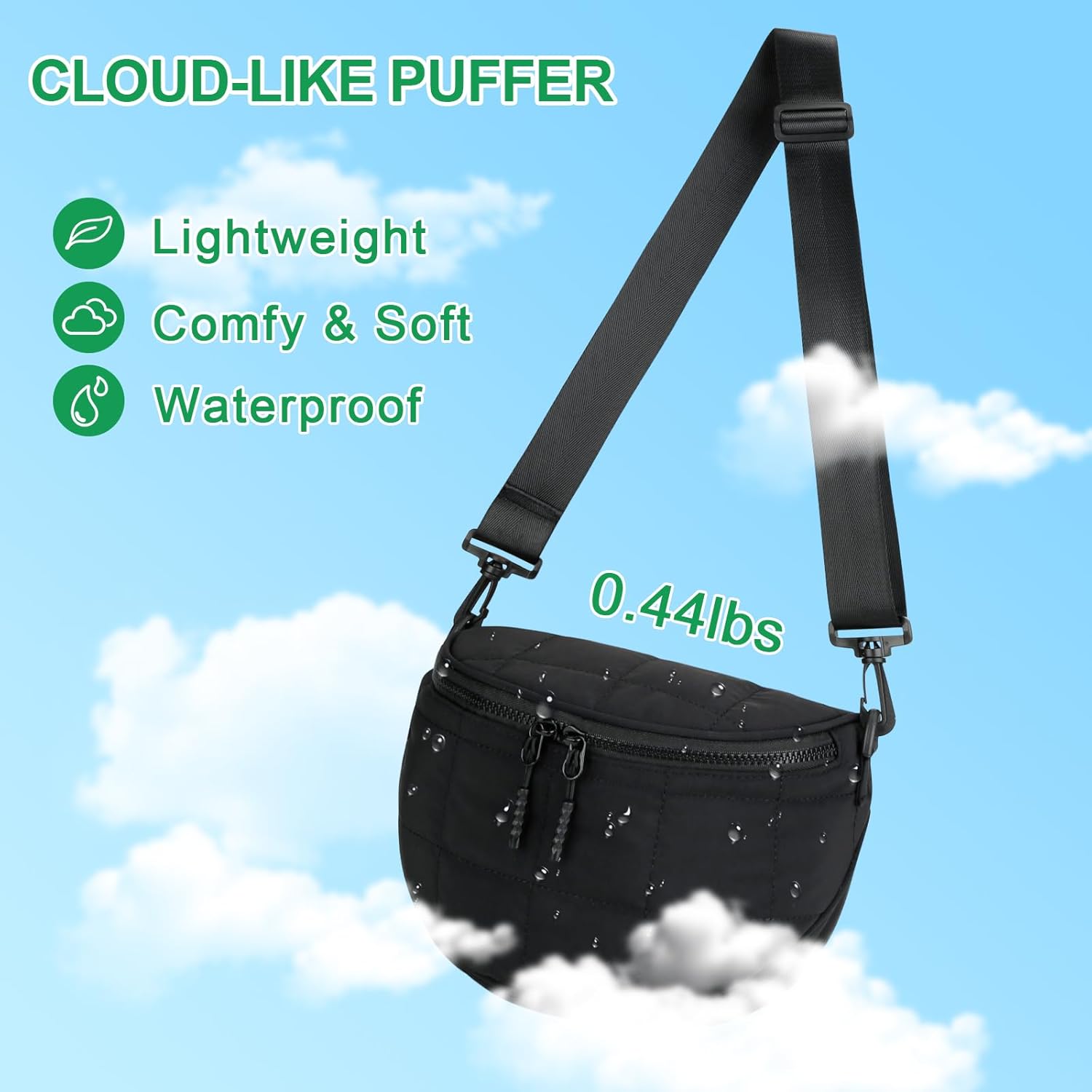 Quilted Puffer Sling Fanny Pack (Black)