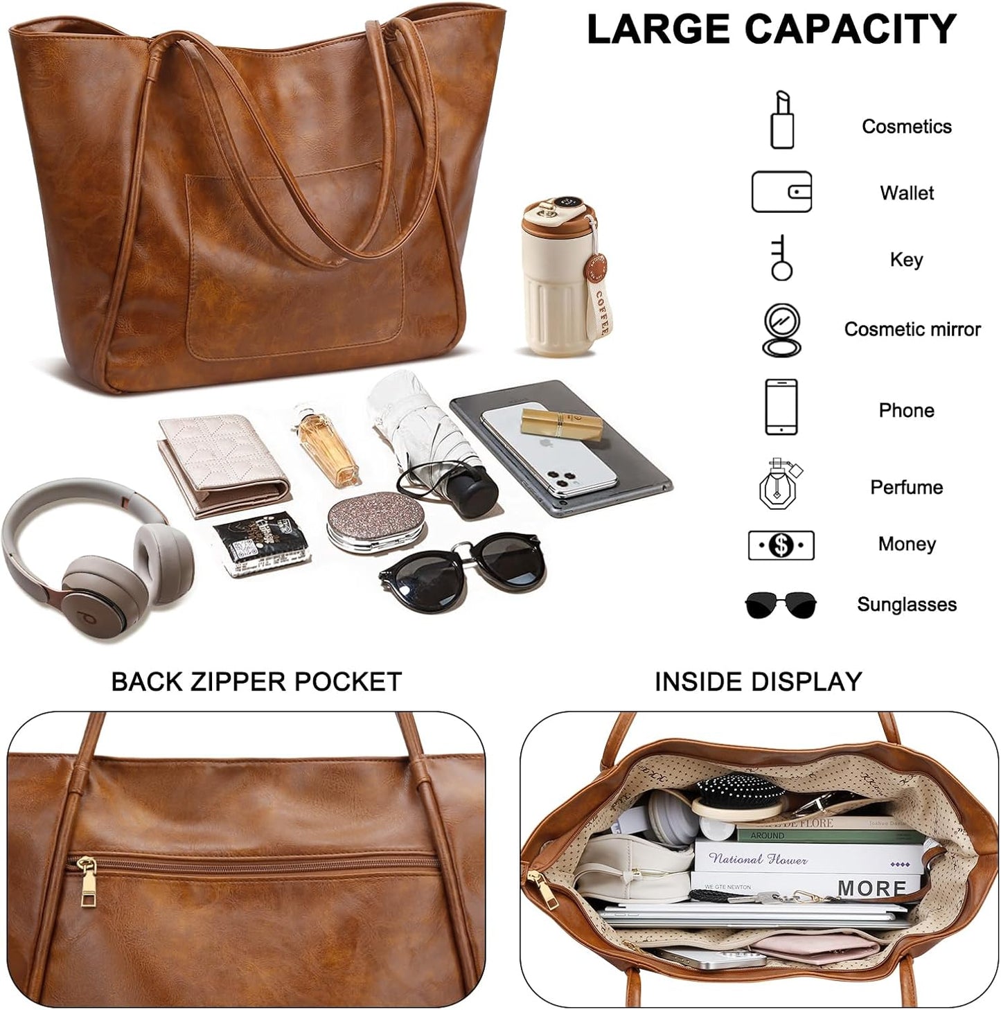 Large Leather Travel Tote Bag