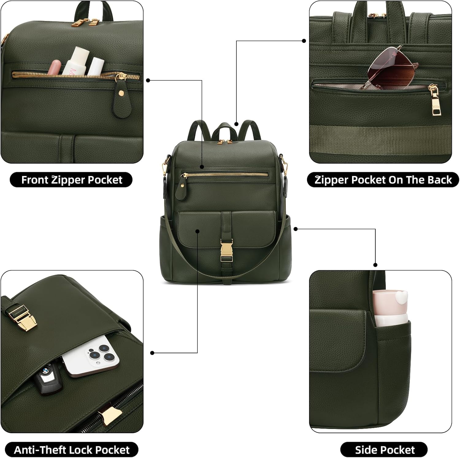 Anti-Theft Leather Backpack (Black)