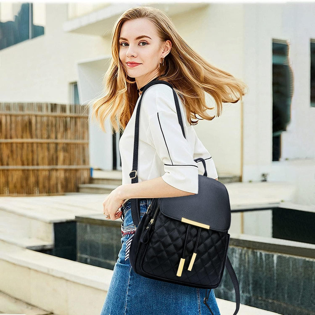 Quilted Leather Backpack Purse