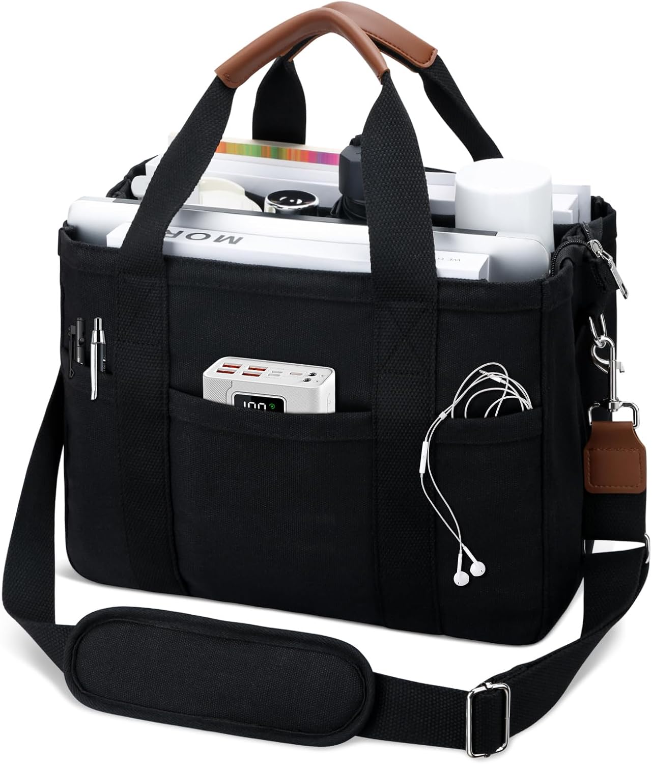 Canvas Crossbody Tote with Pockets