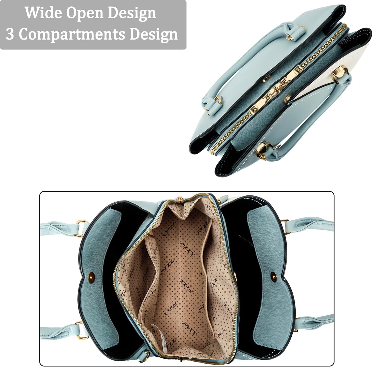 Triple-Compartment Satchel Handbag