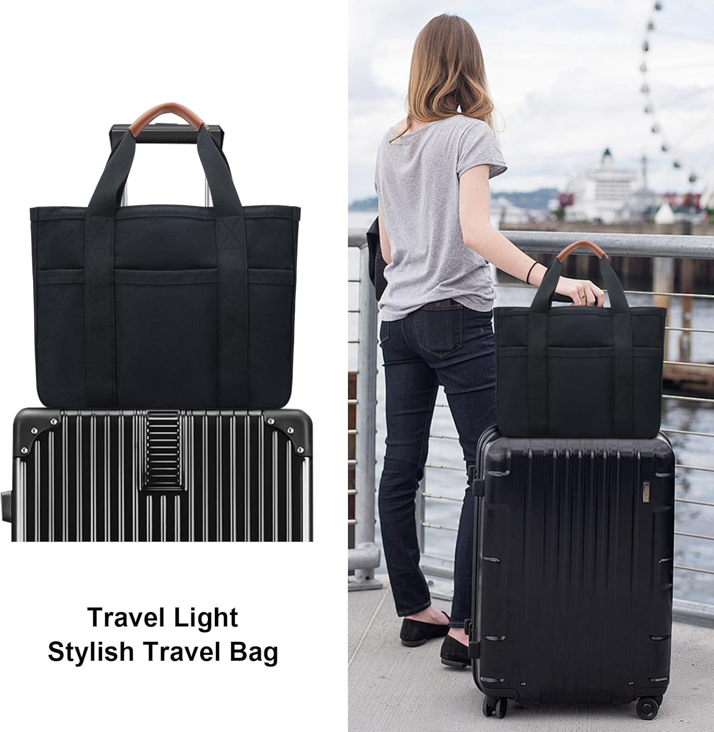 Canvas Crossbody Tote with Pockets