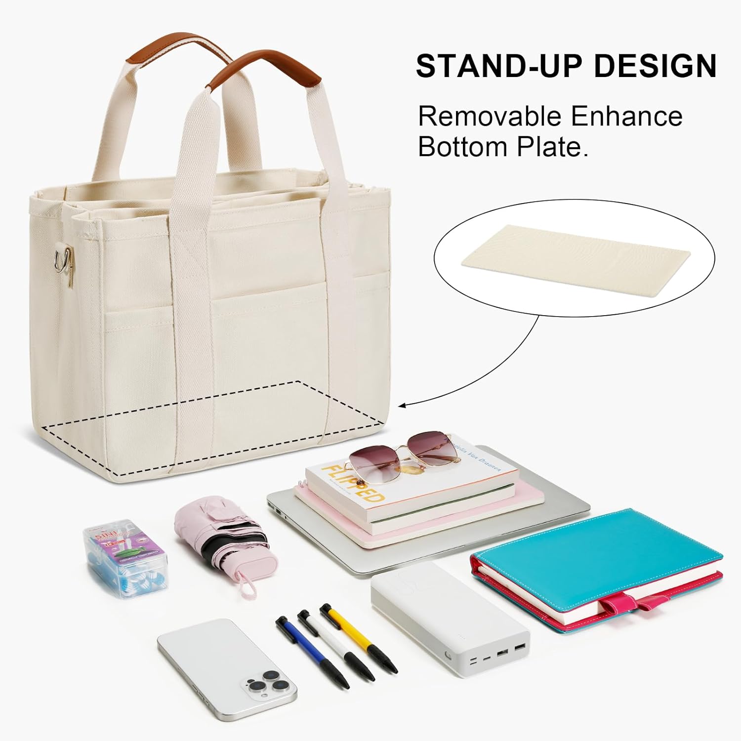 Canvas Crossbody Tote with Pockets