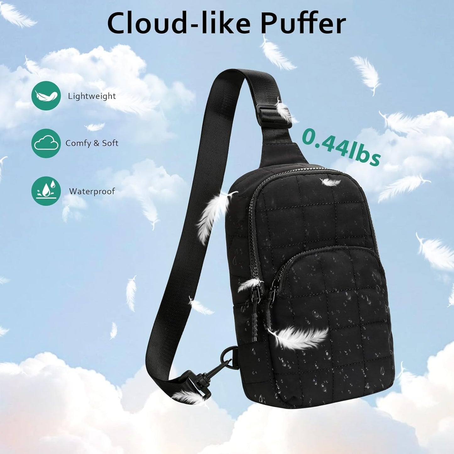 Quilted Puffer Sling Crossbody (Black)