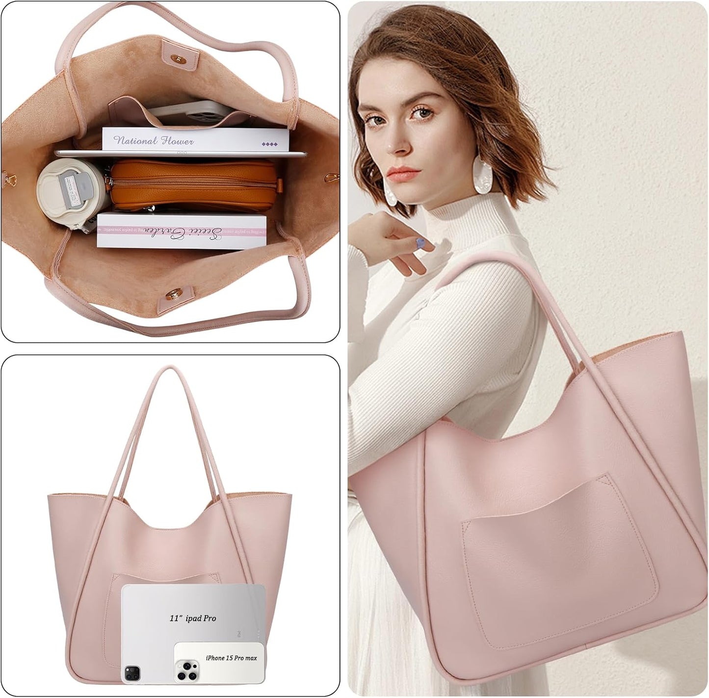 Large Vegan Leather Tote Bag