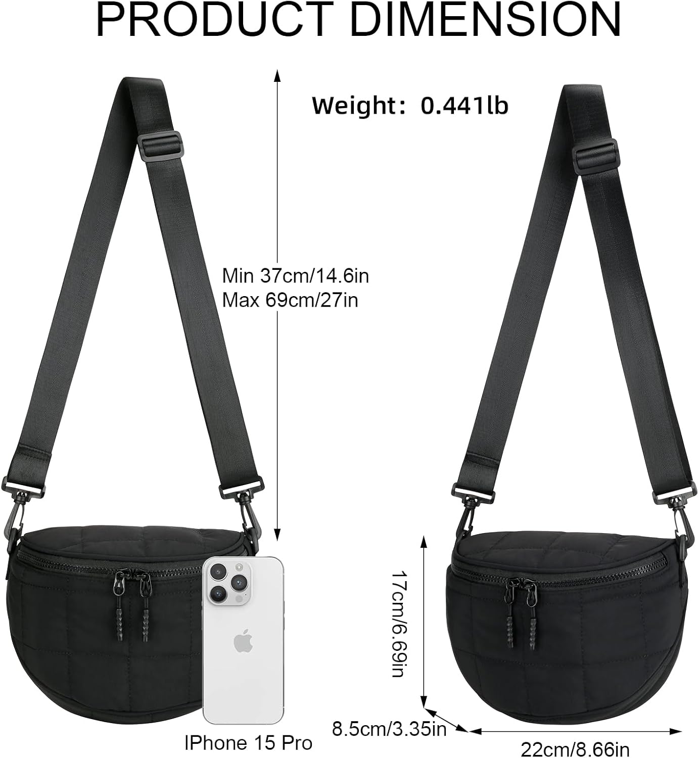 Quilted Puffer Sling Fanny Pack (Black)