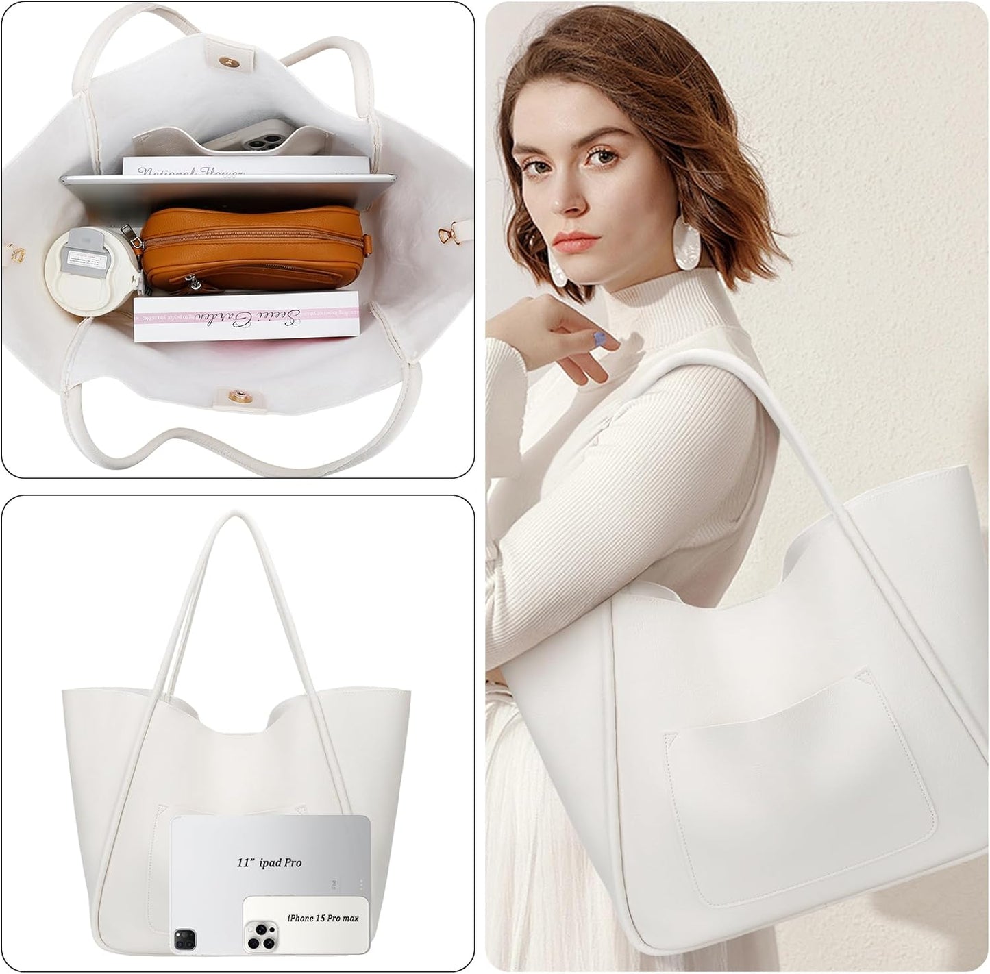 Large Vegan Leather Tote Bag