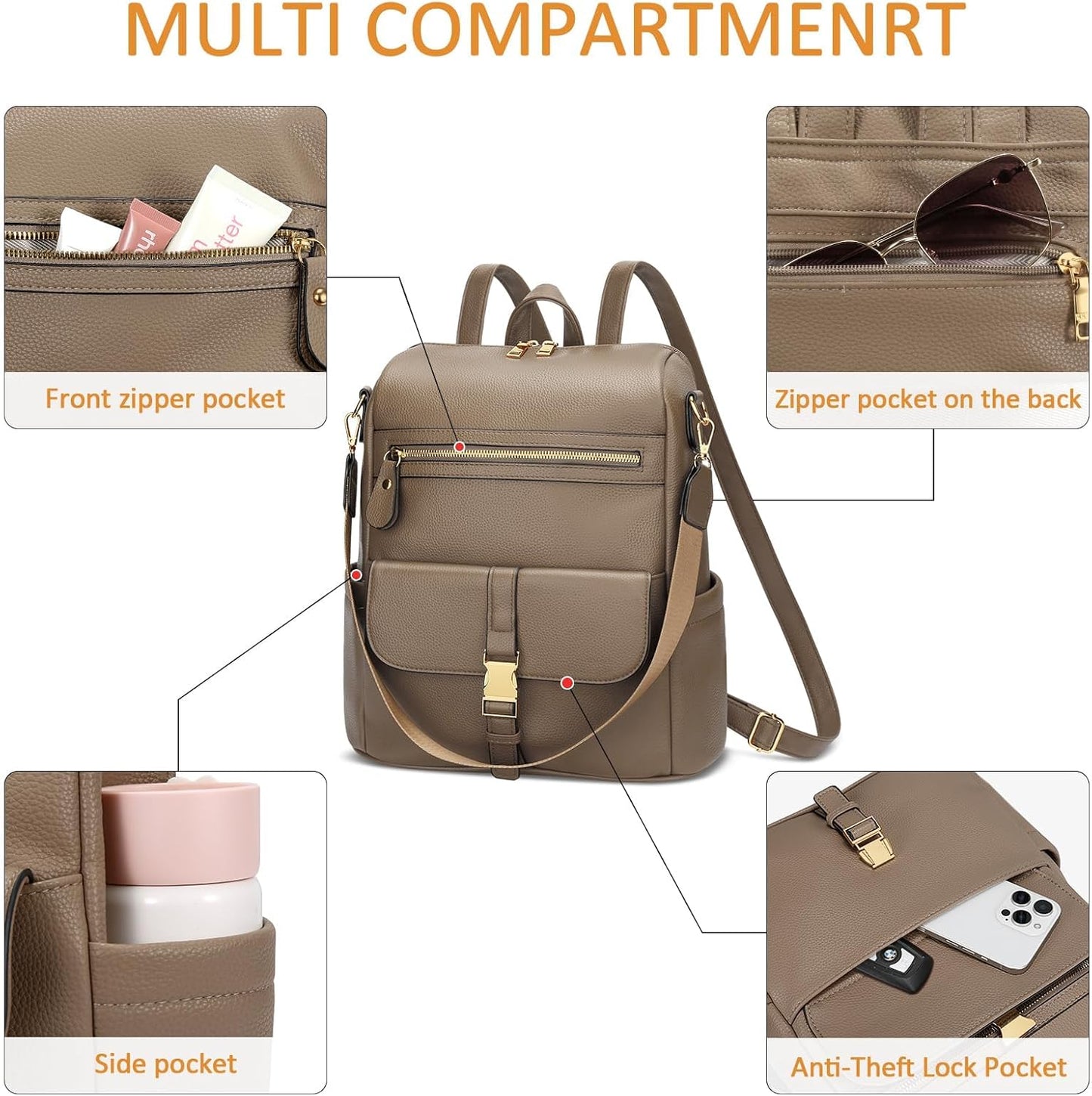 Anti-Theft Leather Backpack (Black)