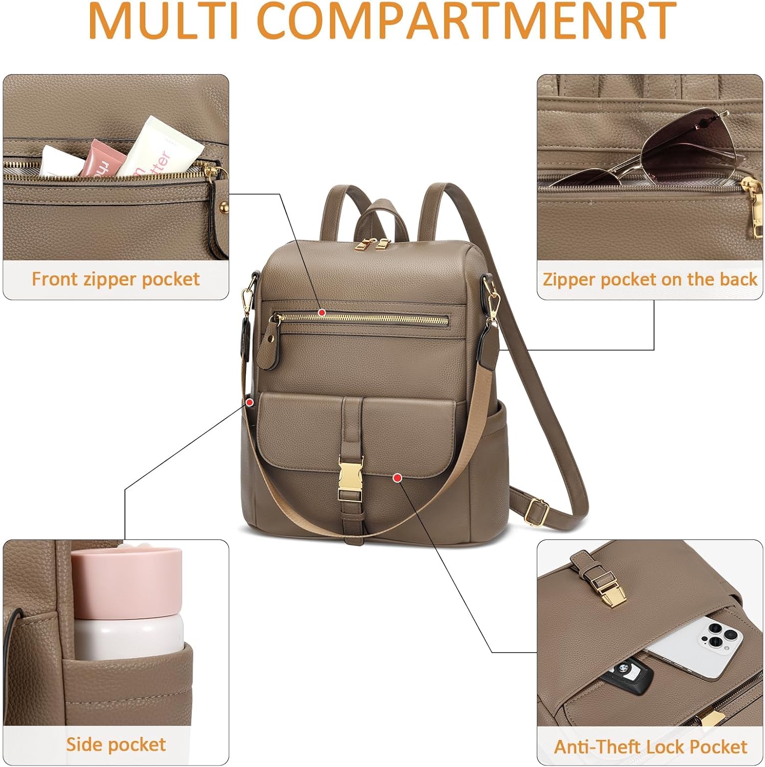 Anti-Theft Leather Backpack (Black)