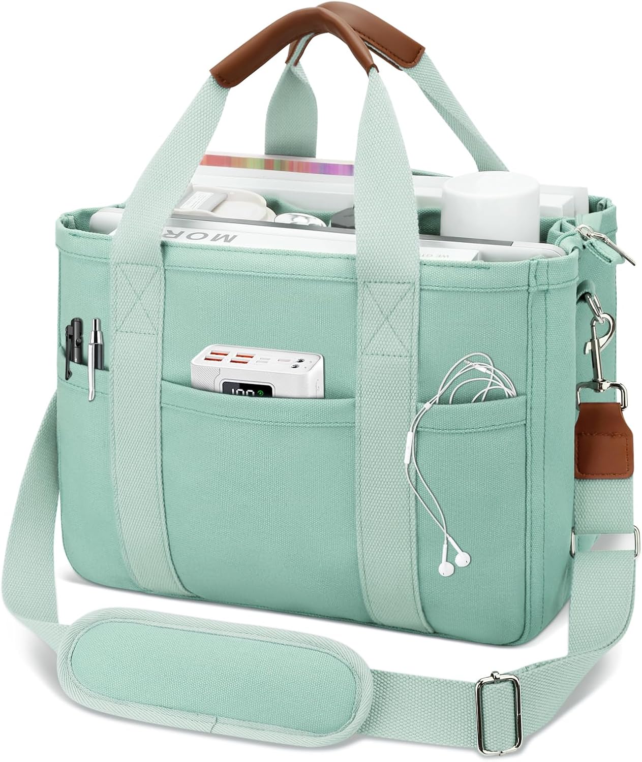 Canvas Crossbody Tote with Pockets