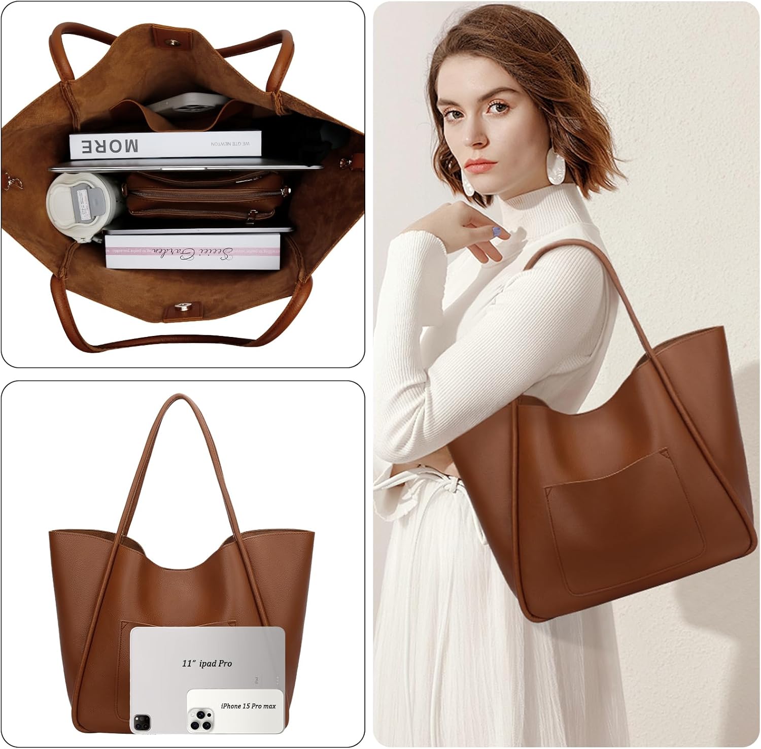 Large Vegan Leather Tote Bag
