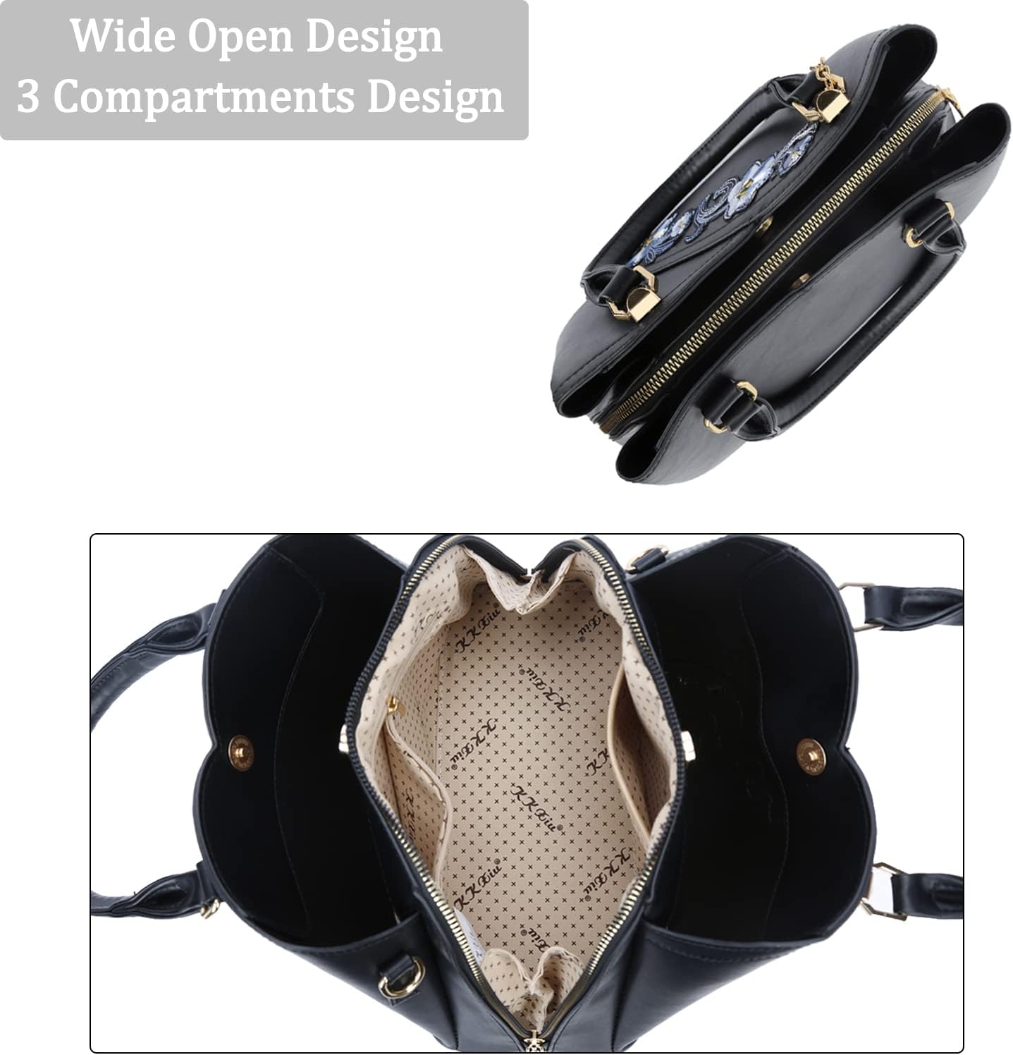 Triple-Compartment Satchel Handbag