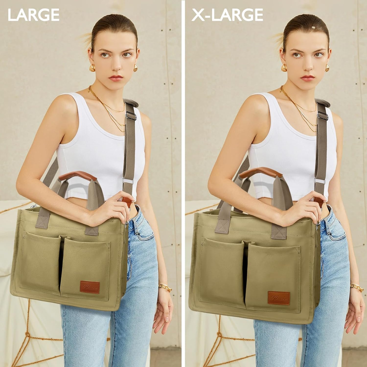 Large Canvas Tote Crossbody Bag