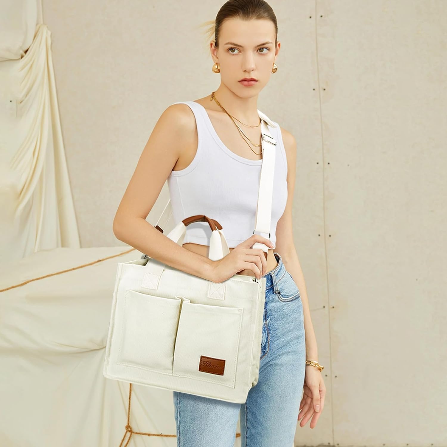 Large Canvas Tote Crossbody Bag