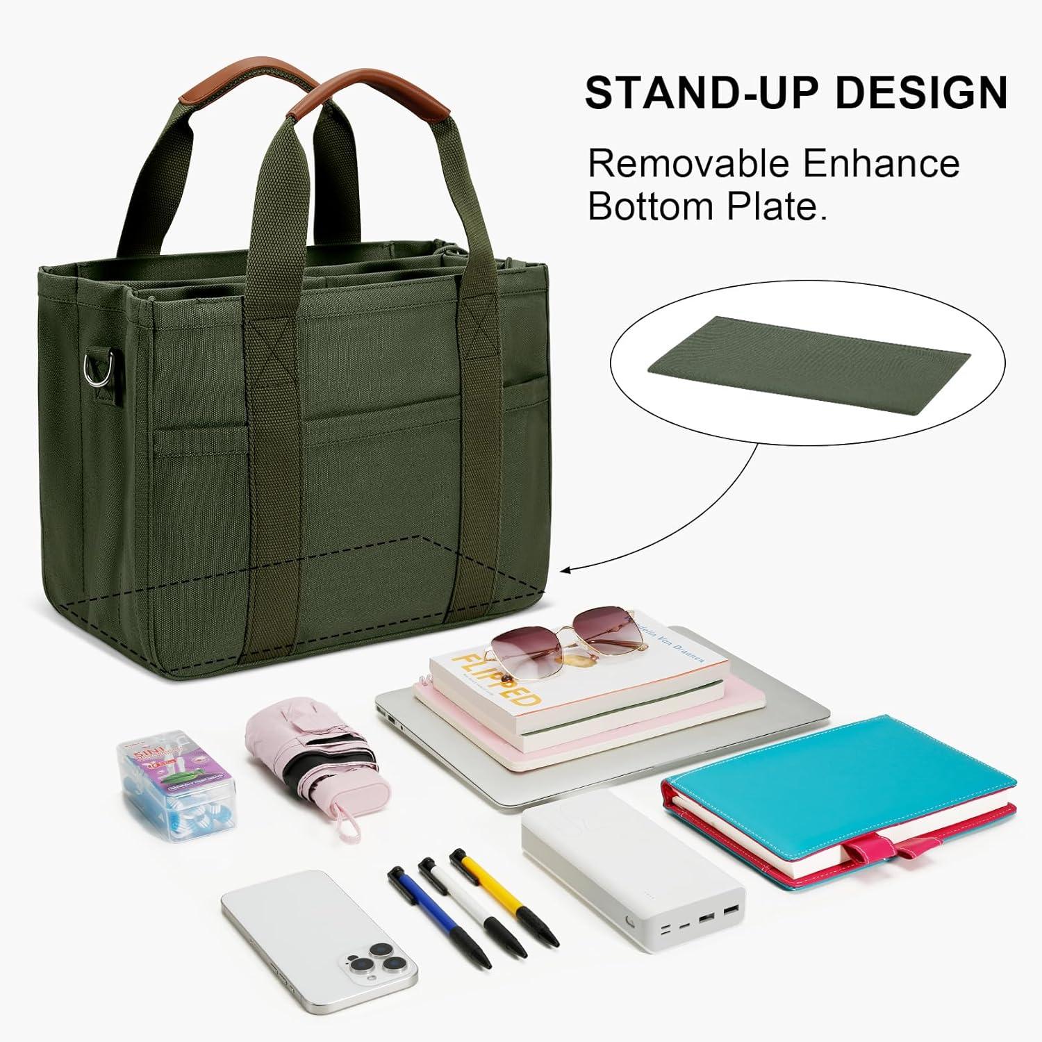 Canvas Crossbody Tote with Pockets