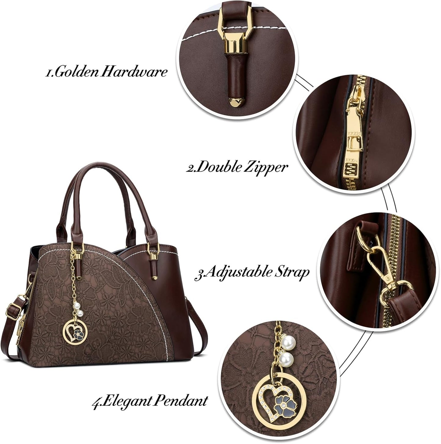 Triple-Compartment Satchel Handbag
