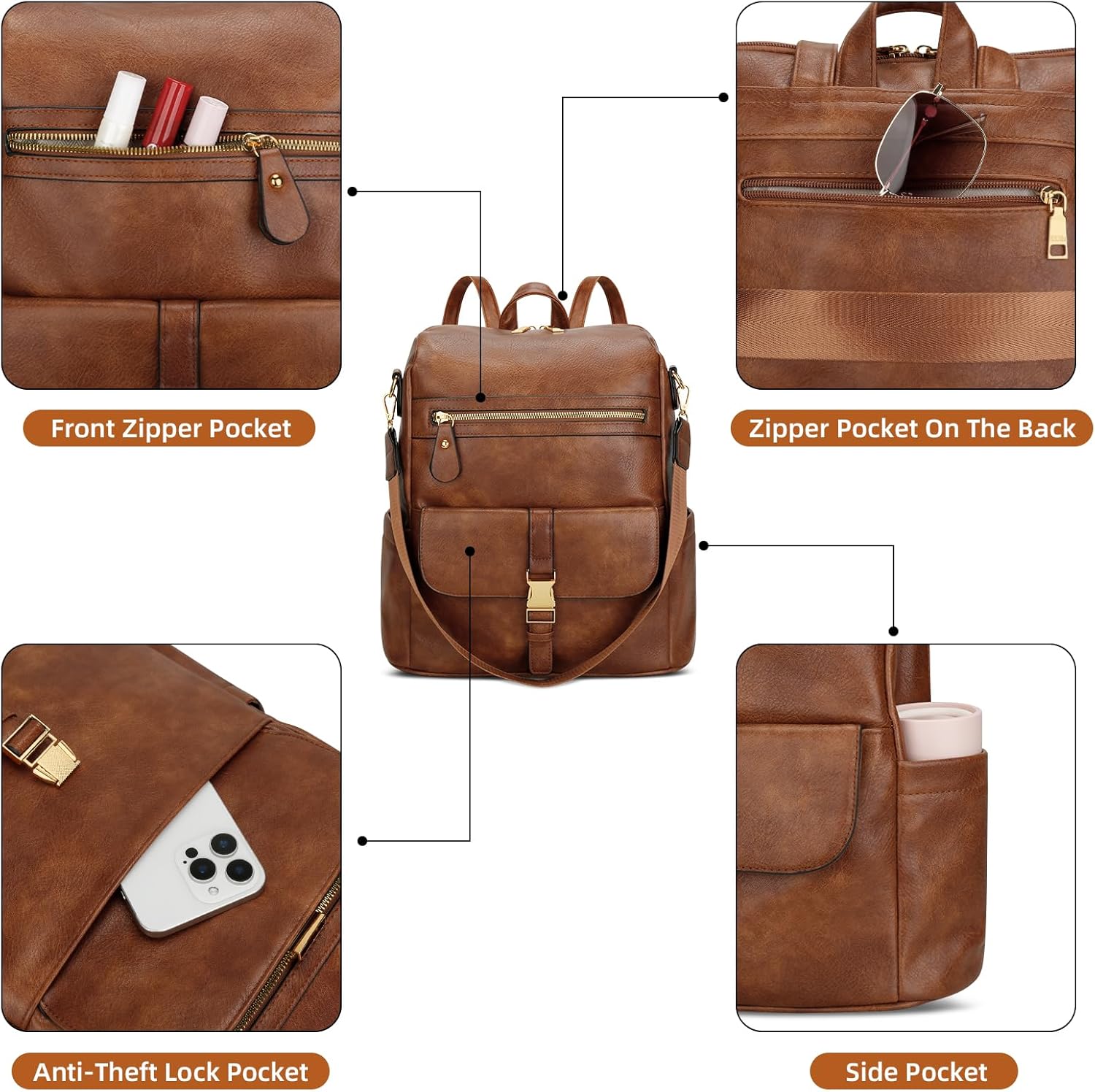 Anti-Theft Leather Backpack (Black)