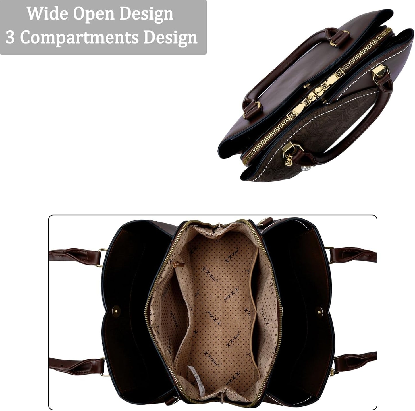 Triple-Compartment Satchel Handbag