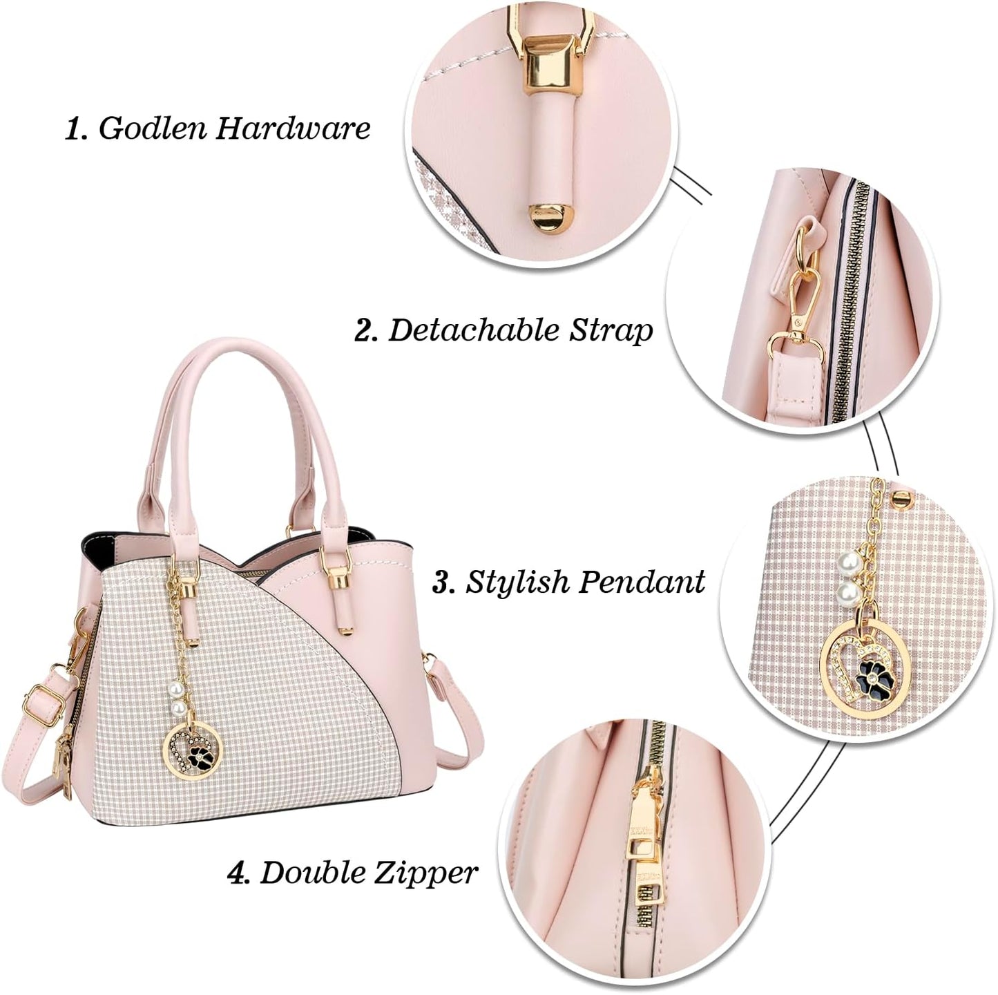 Triple-Compartment Satchel Handbag