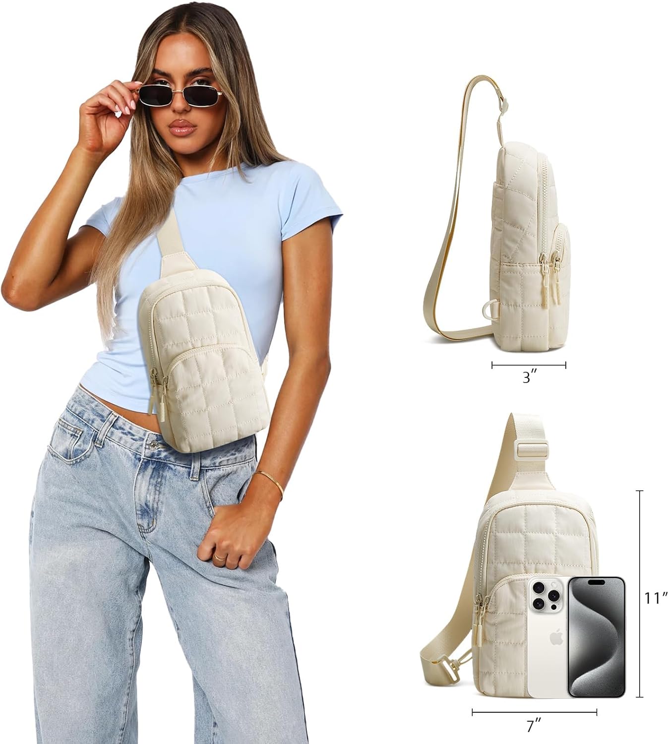 Quilted Puffer Sling Crossbody (Black)