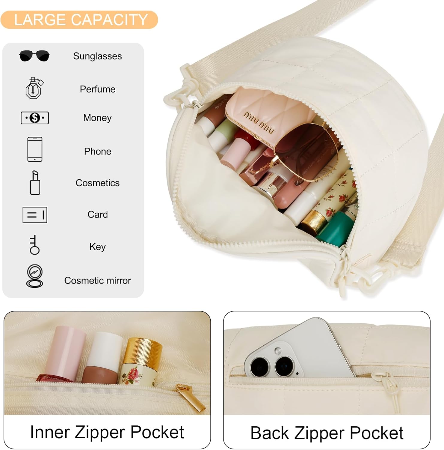 Quilted Puffer Sling Fanny Pack (Black)