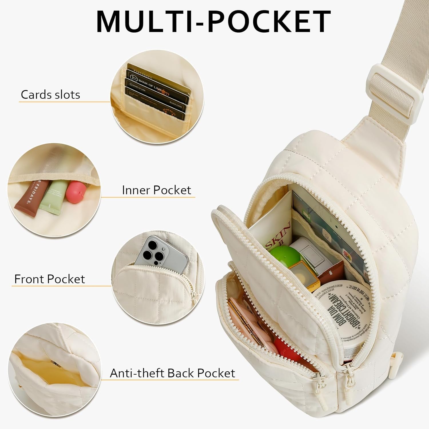 Quilted Puffer Sling Crossbody (Black)