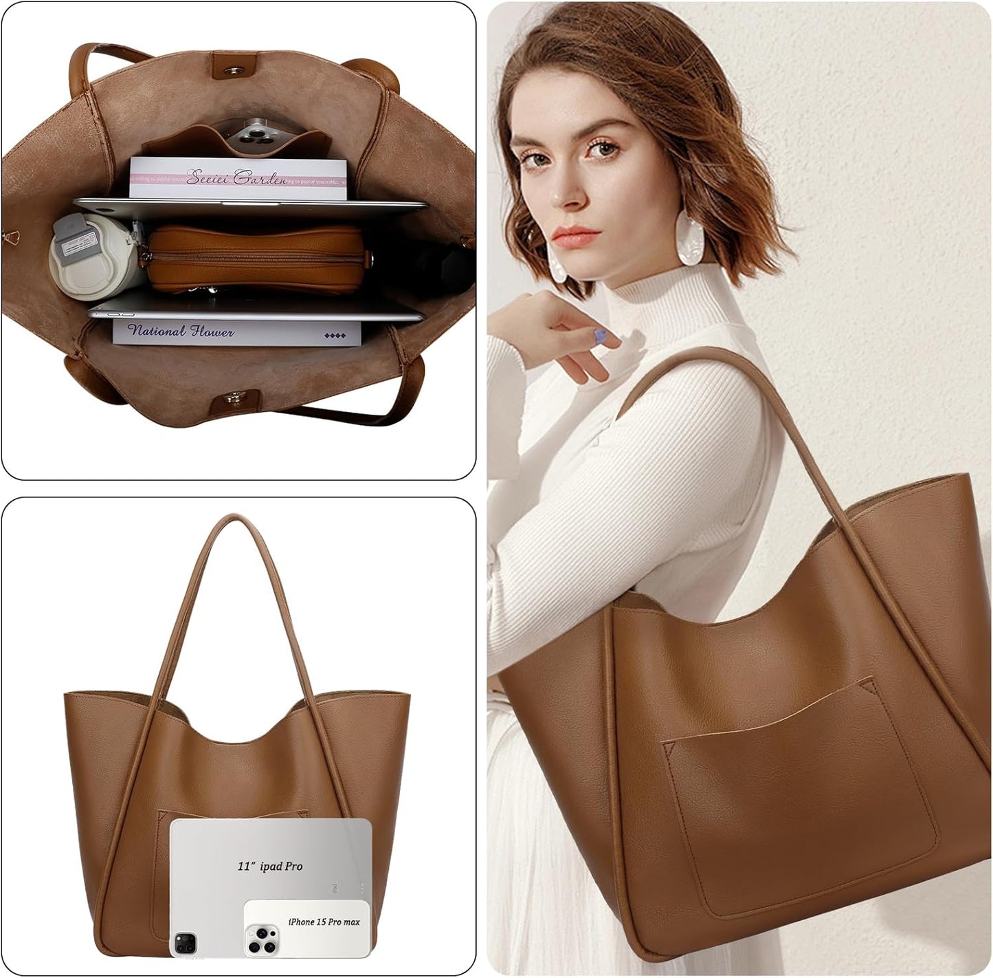 Large Vegan Leather Tote Bag