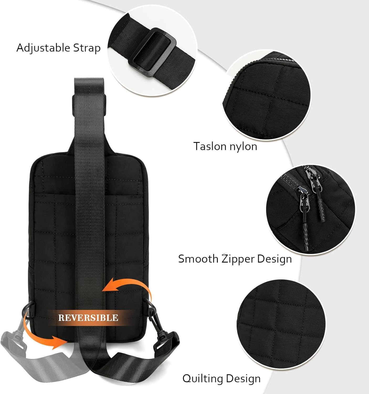 Quilted Puffer Sling Crossbody (Black)