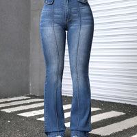 Flare Jeans - Vintage Washed Blue High-Stretch Denim