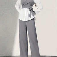 Solid Lapel Collar Pants Suit Set