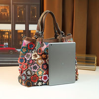 Multicolor Floral Leather Tote Bag with Detachable Strap