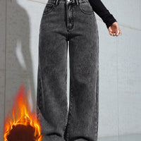 Women's Warm Fleece-Lined Wide-Leg Jeans